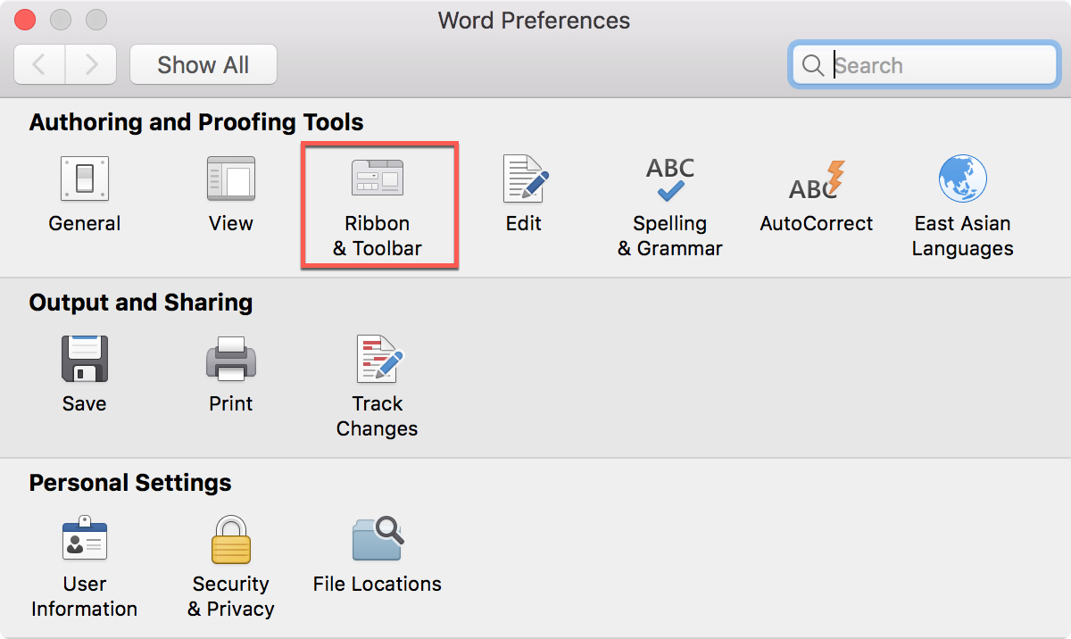 customize outlook tool bar for mac